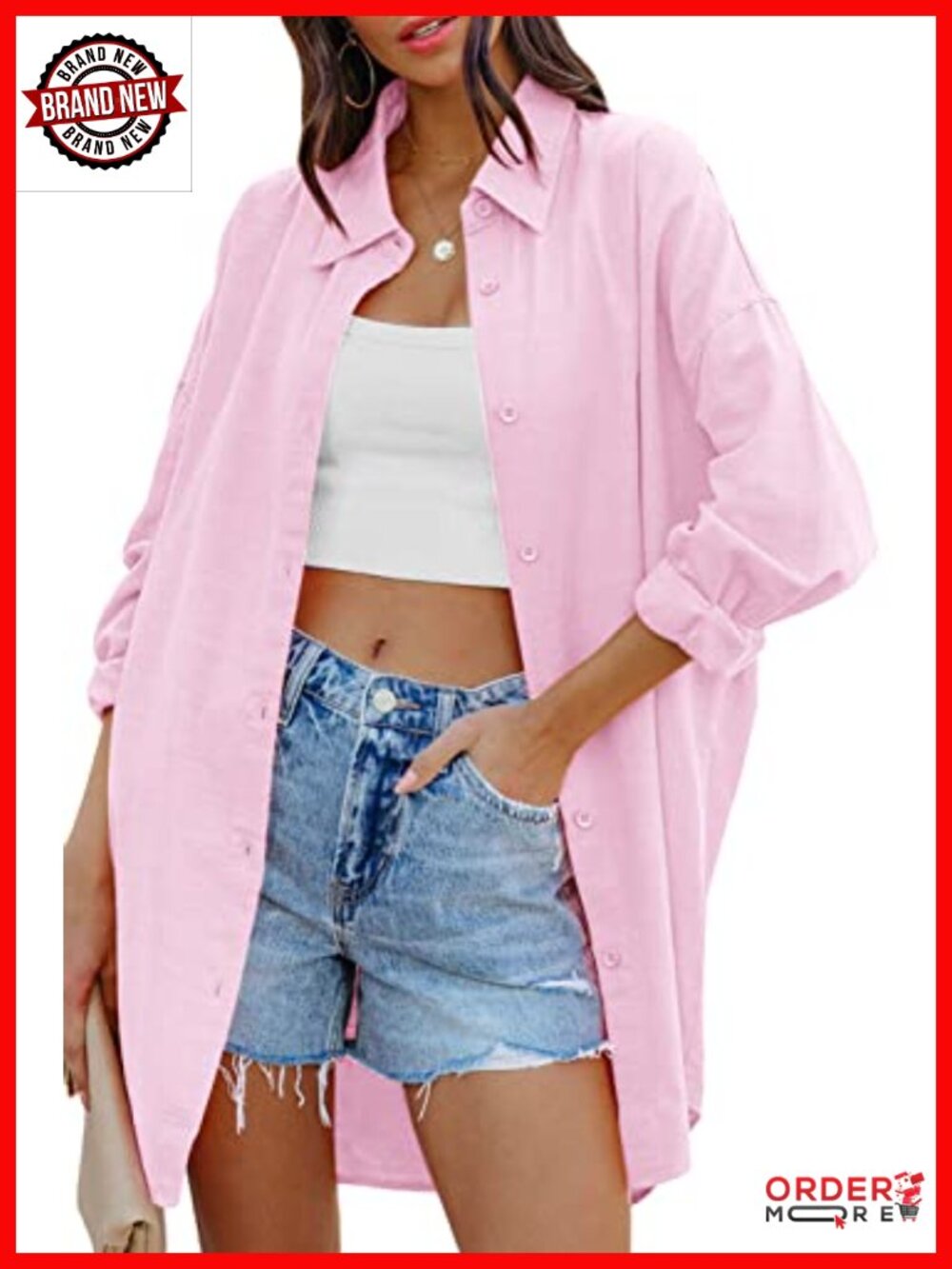 Oversized Button Down Shirt Long Sleeve Lapel Blouse with Pockets Women's